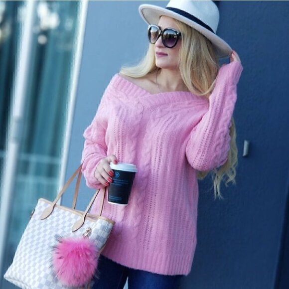 COZY DOLLZ Pink Cable Knit Sweater - Picture 2 of 6